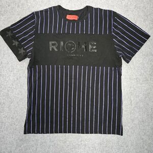 Vie Riche Paris Mens XXL Black Purple Pinstripe Sequined Graphic T-Shirt Luxury
